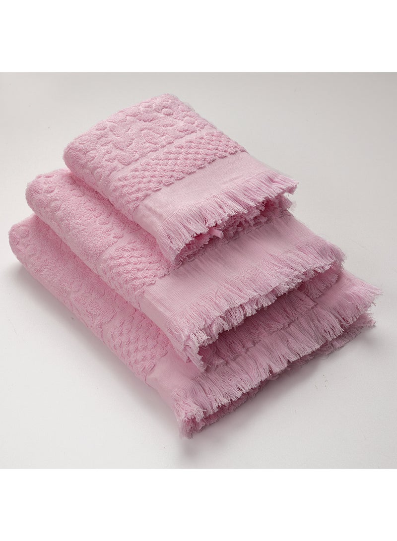Orchid Premium Cotton Towel Set – 3 Pieces , By Teko Tex , Rose Pink Color